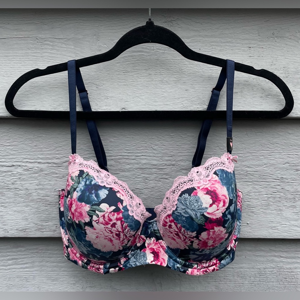 Victoria's Secret Floral Underwire Bra in Burgundy and Pink